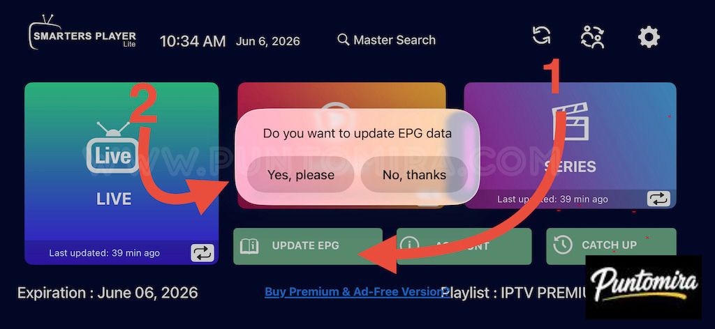 Locate the Update EPG button Locate the Update EPG button