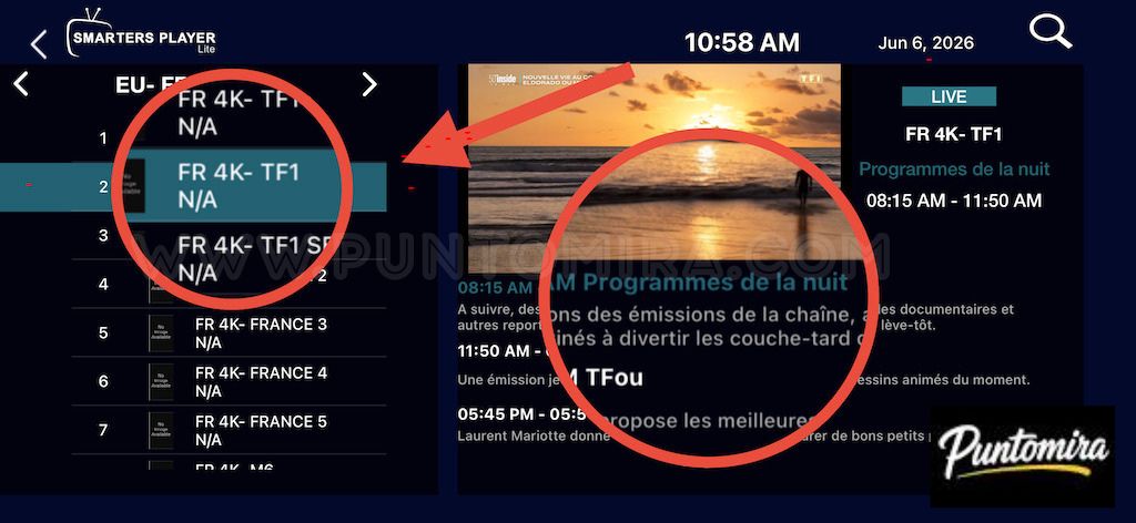 Chaînes IPTV affichant N/A à la place de l'EPG sur Smarters Player Lite